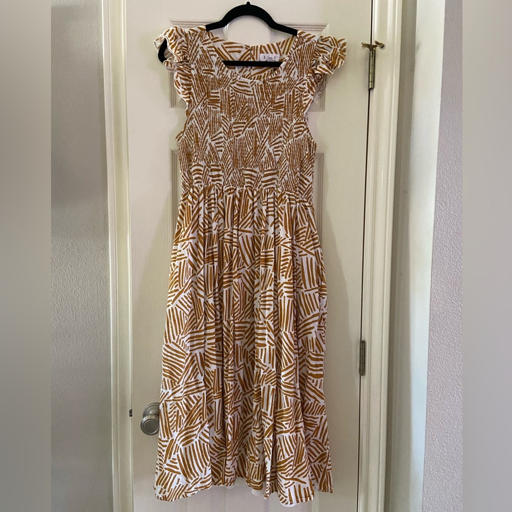 THML Brown and White Midi Dress